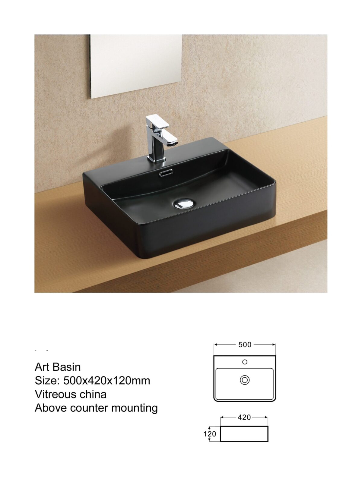 Matt Black Countertop Art Basin - Solid Surface-JB2173-S