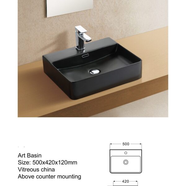 Matt Black Countertop Art Basin - Solid Surface-JB2173-S