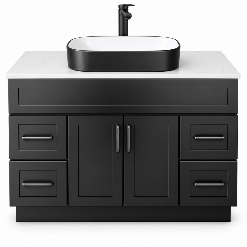 Black Freestanding Vanity 1200mm – Solid Wood with 20mm Engineered Stone Top – front product view