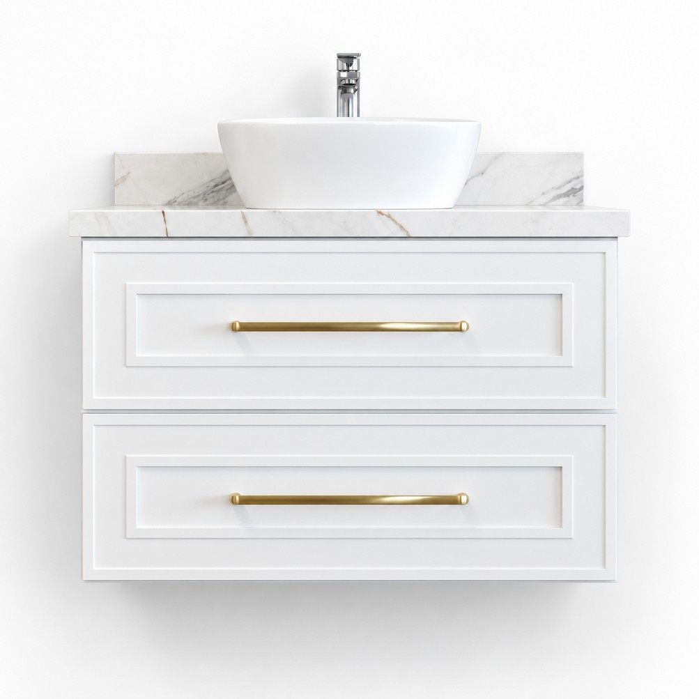 White Eden Shaker/White Shaker Wall Hung Vanity 900mm – Solid Wood – front product view
