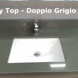 Gray vanity top with sink and faucet, labeled "Vanity Top - Doppio Grigio (DG)."
