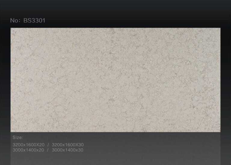 Textured beige stone slab labeled BS3301 with size options displayed.