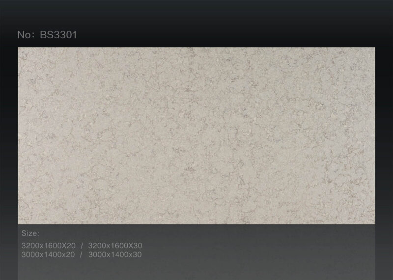 Textured beige stone slab labeled BS3301 with size options displayed.