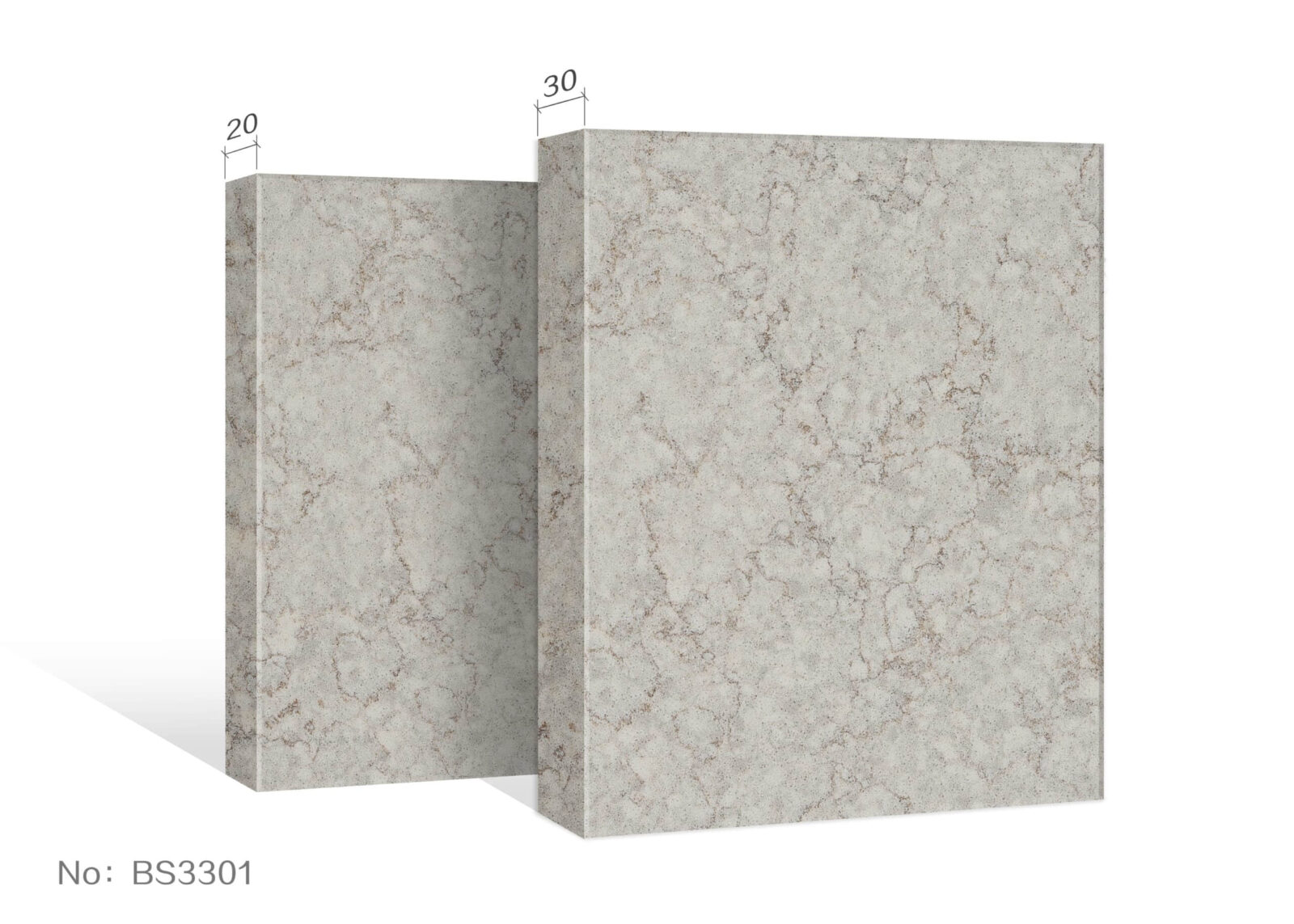 Two stone slabs with marbled texture, labeled BS3301.