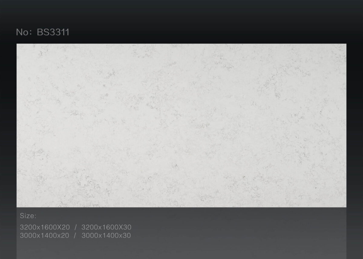 White marble slab with dimensions and product code BS3311 displayed.