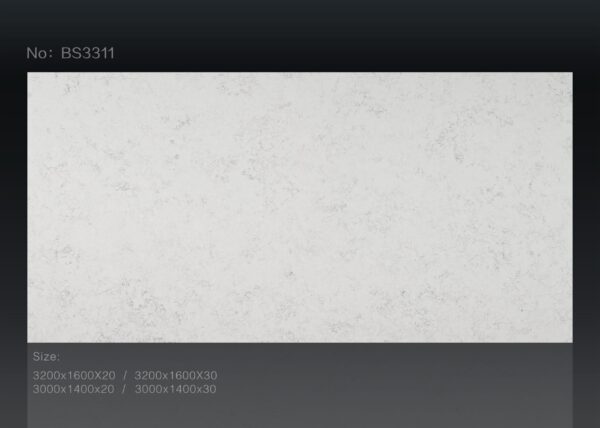 White marble slab with dimensions and product code BS3311 displayed.