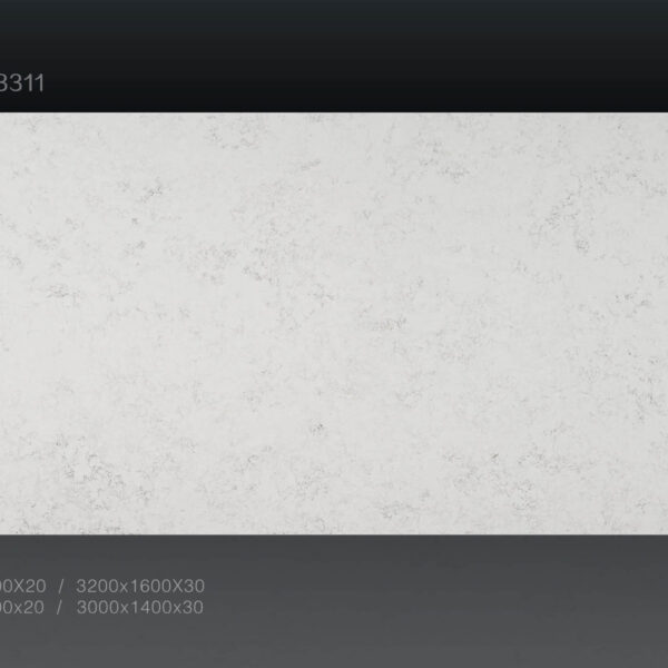 White marble slab with dimensions and product code BS3311 displayed.