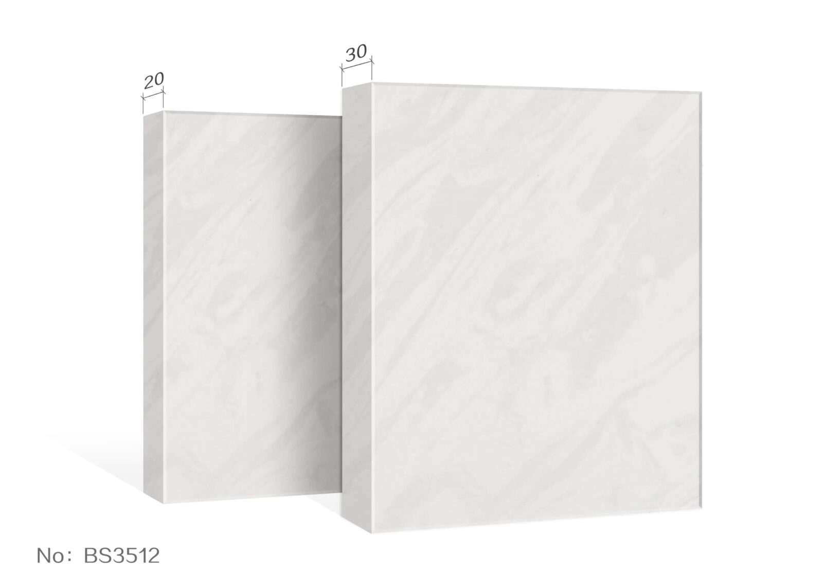Marble-patterned kitchen panels with dimensions labeled 20 and 30.