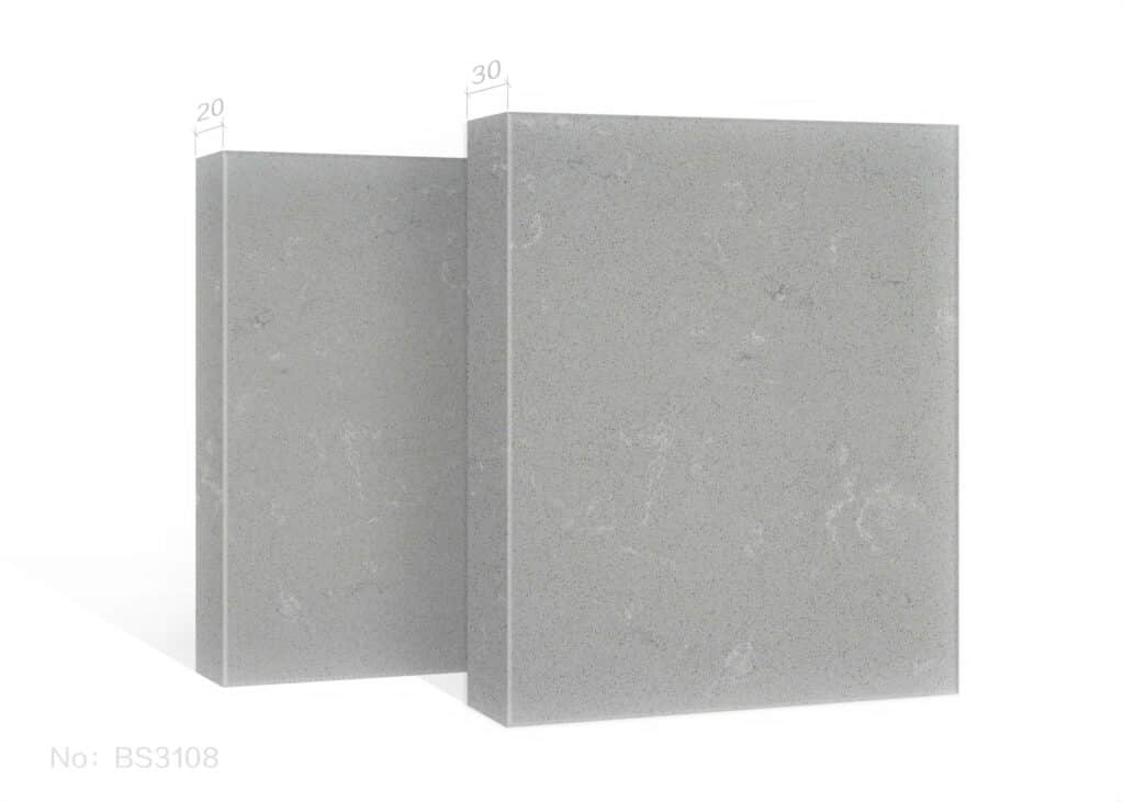 Two slabs of Galassia Grigio engineered stone with measurements.