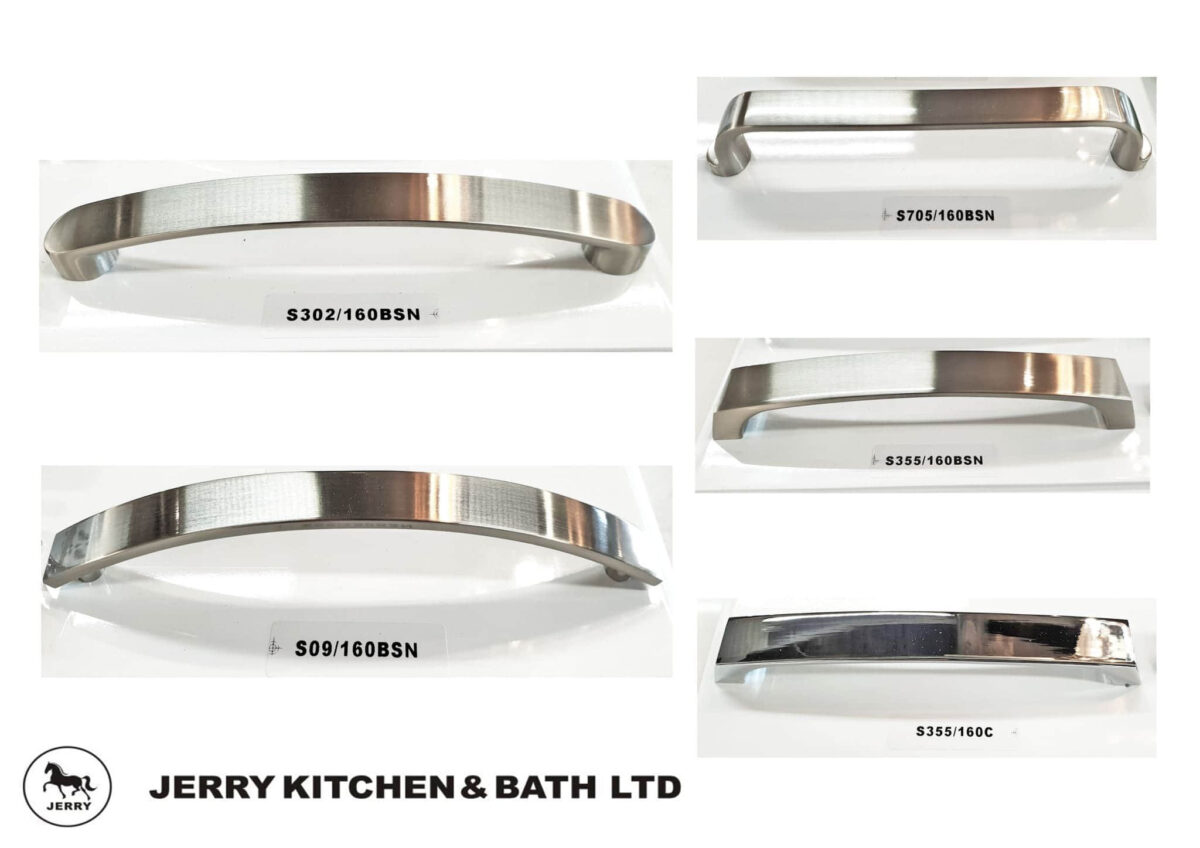 Stainless steel cabinet handles from Jerry Kitchen & Bath Ltd.