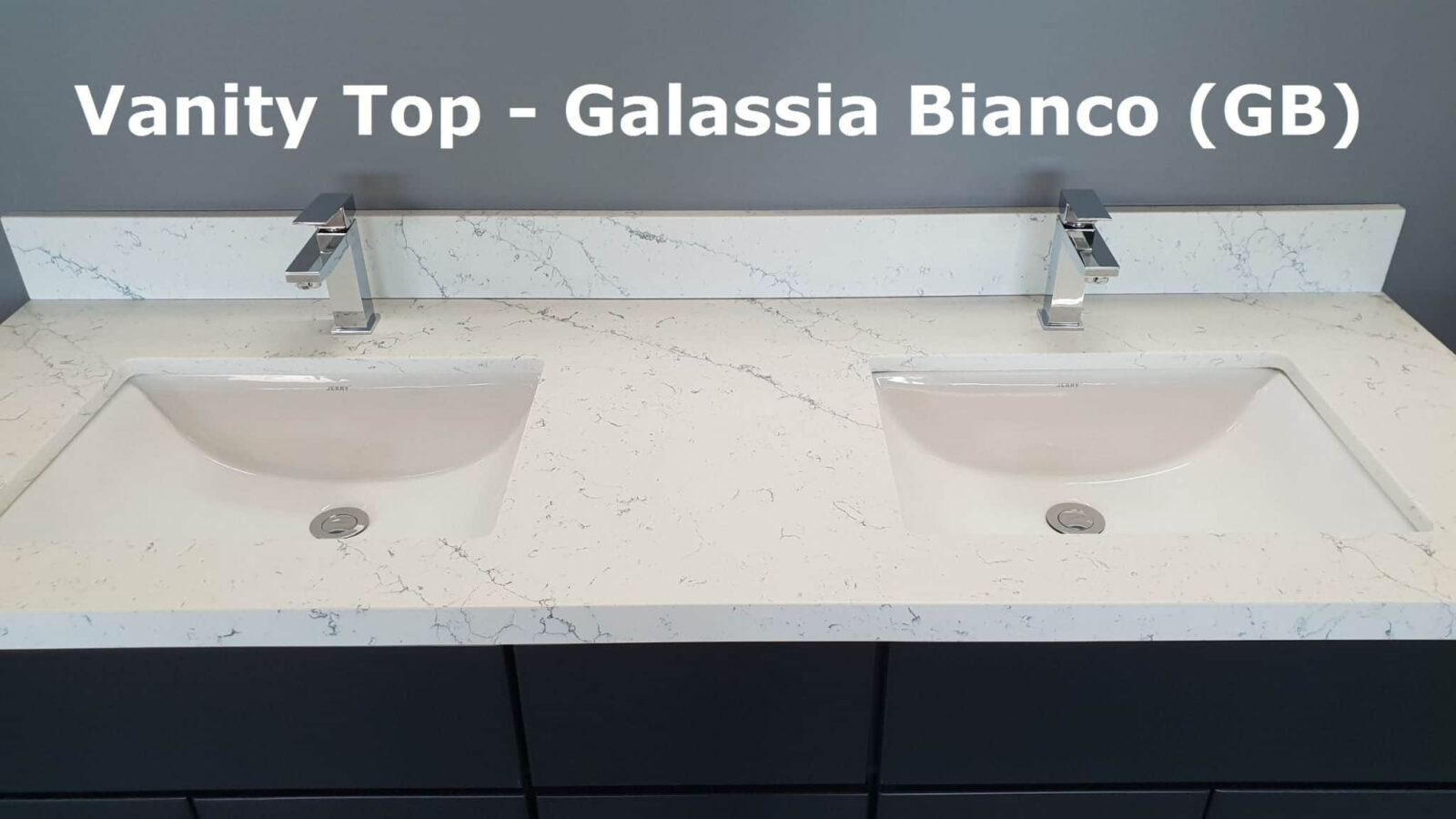 Double sink vanity with Galassia Bianco countertop.