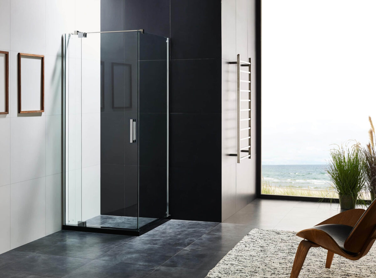 JF90-4.jpg Modern bathroom with glass shower enclosure and ocean view.