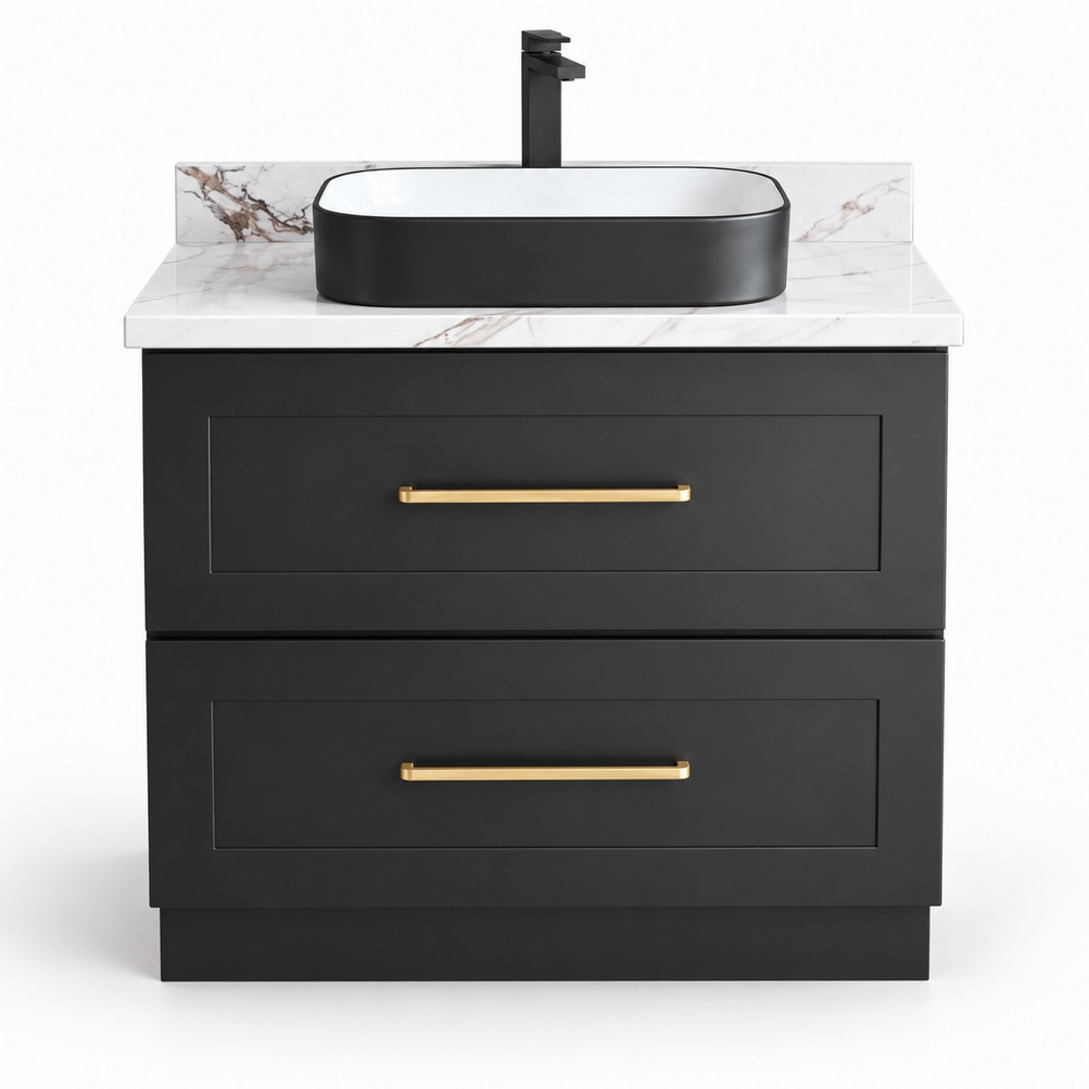 Black Freestanding Vanity 900mm with Drawers – front product view