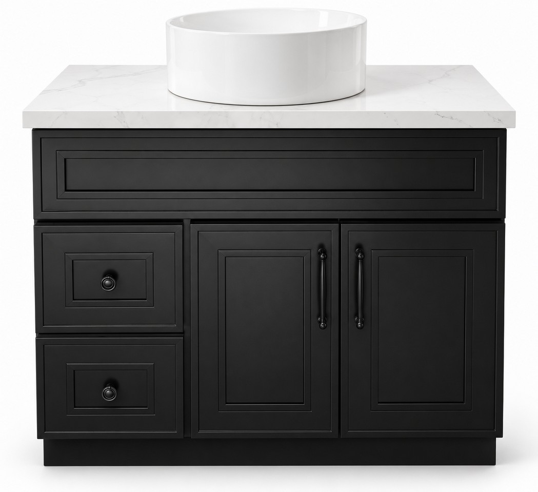 Black Freestanding Vanity 900mm Under Mount Basin – Solid Wood – front product view