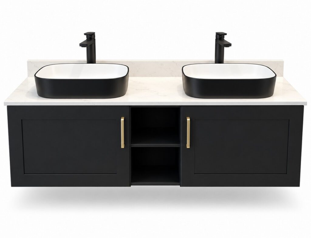 Black Wall Hung Vanity 1500mm – Solid Wood – front product view