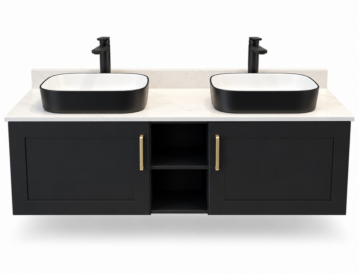 Black Wall Hung Vanity 1500mm – Solid Wood – front product view
