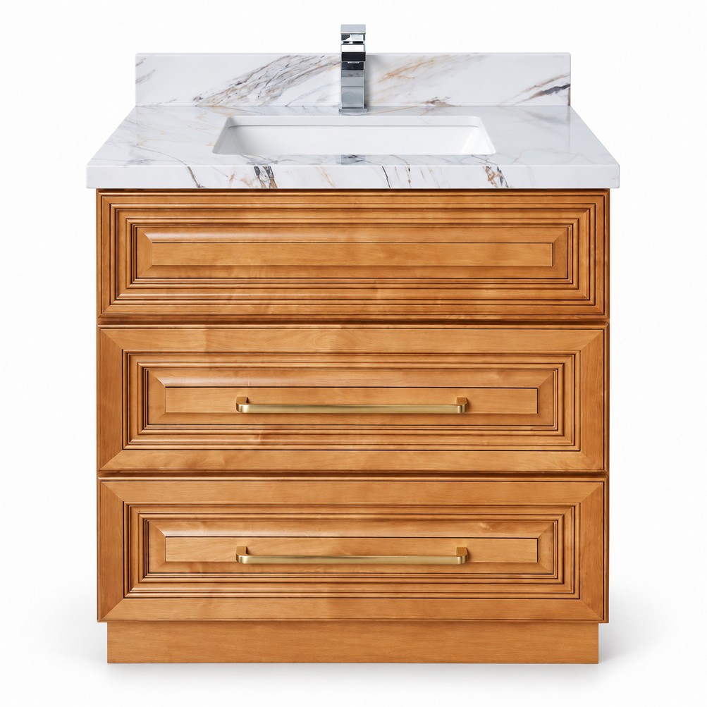Classic Oak Freestanding Vanity 800mm with Drawers – Solid Wood – front product view