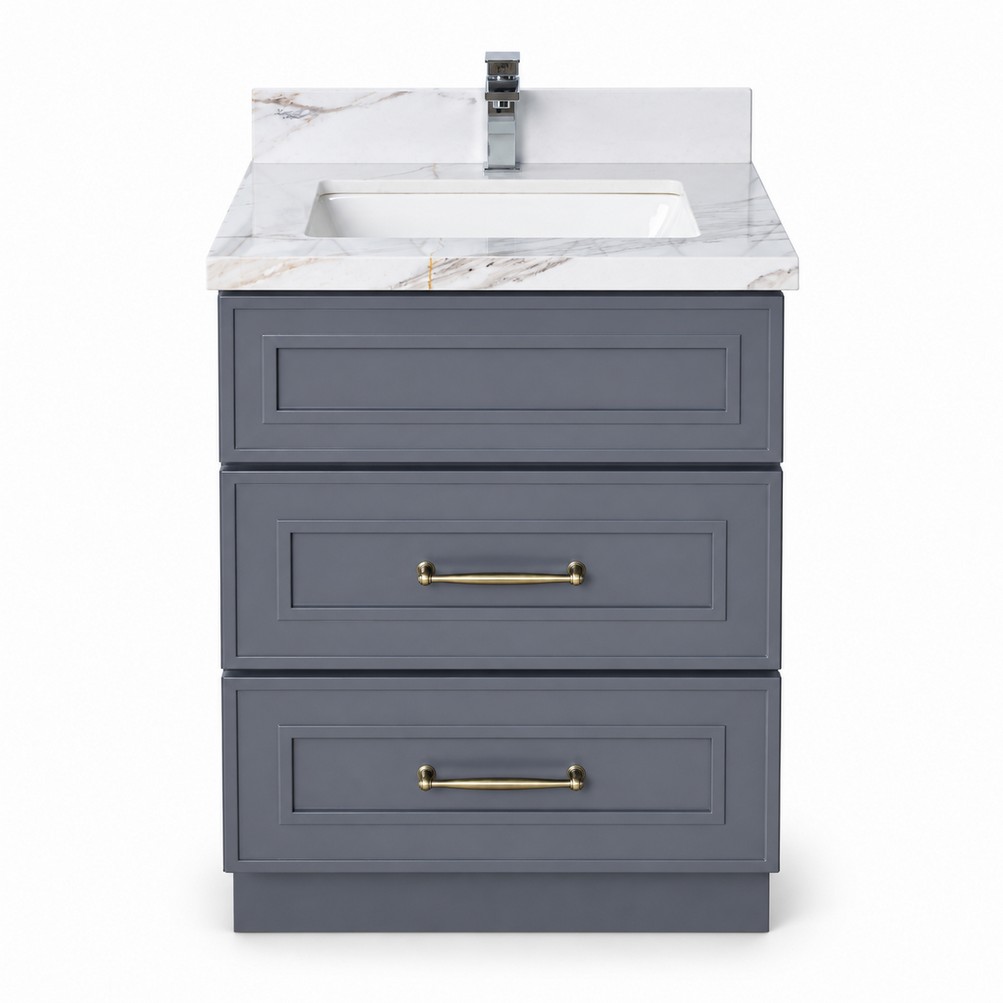 Dark Grey Freestanding Vanity 600mm with Drawers – front product view