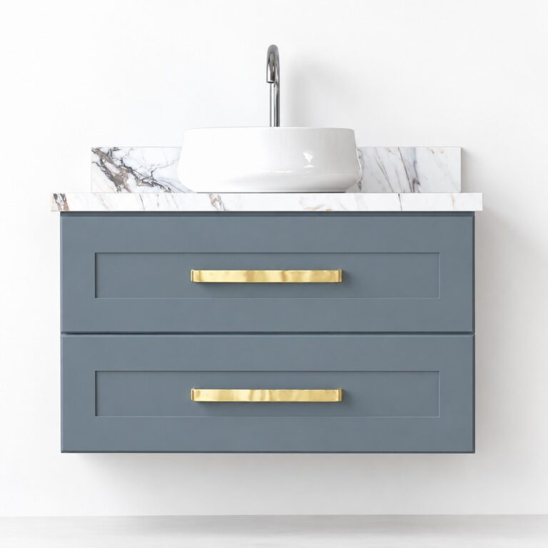 Dark Grey Wall Hung Vanity 900mm – Solid Wood – front product view