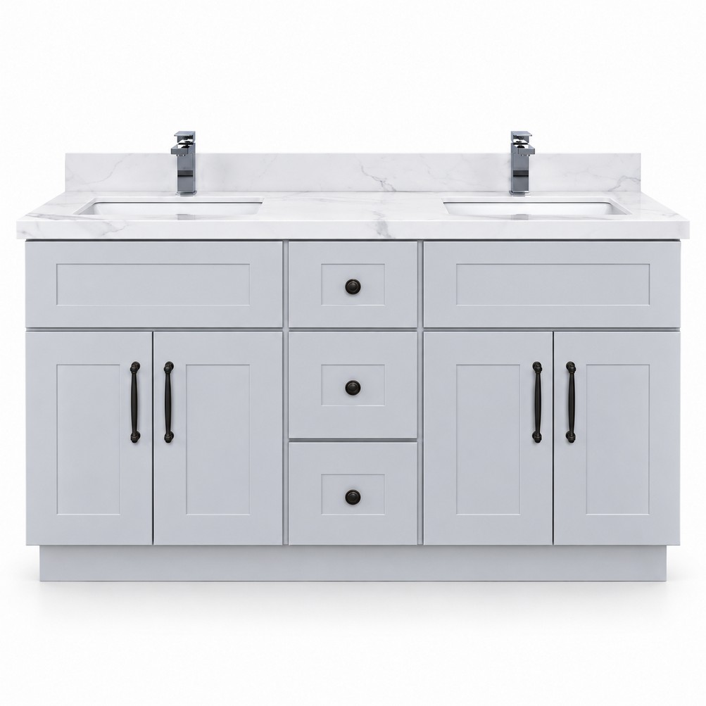 Premium Light Grey Freestanding Vanity 1500mm – Solid Wood – front view