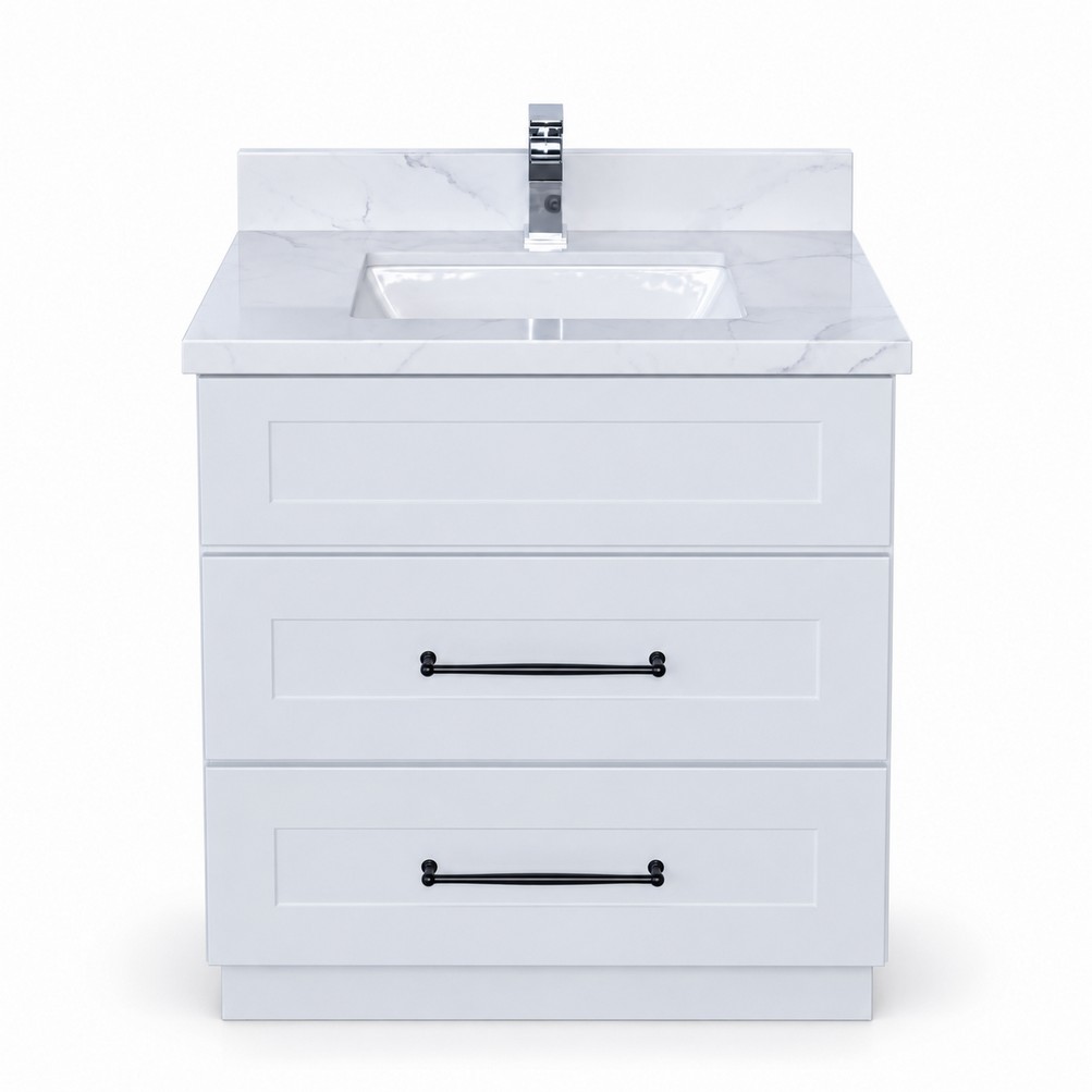Light Grey Freestanding Vanity 800mm with Drawers – Solid Wood – front product view