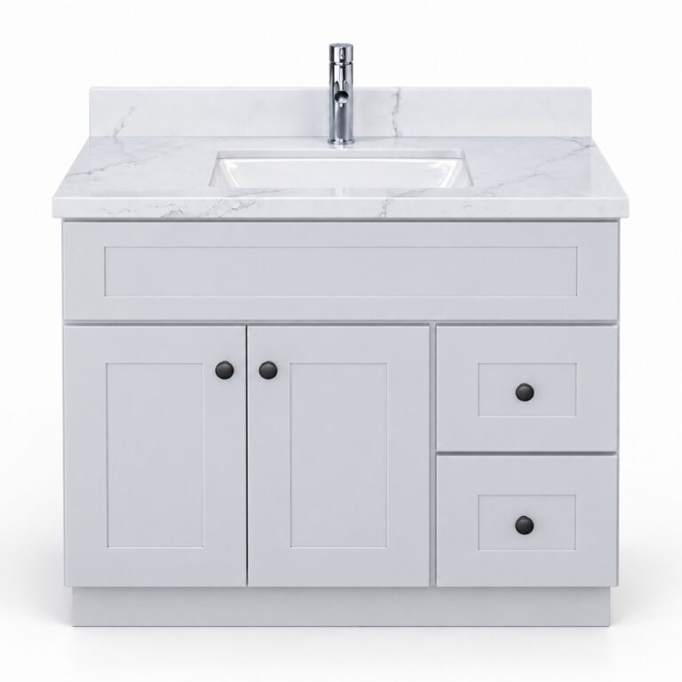 Light Grey Freestanding Vanity 900mm – Solid Wood – front product view