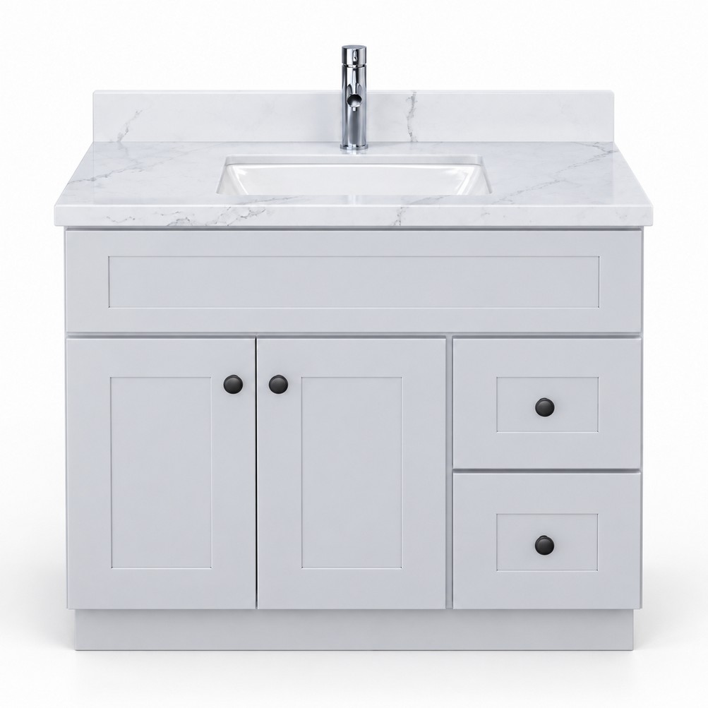 Light Grey Freestanding Vanity 900mm – Solid Wood – front product view