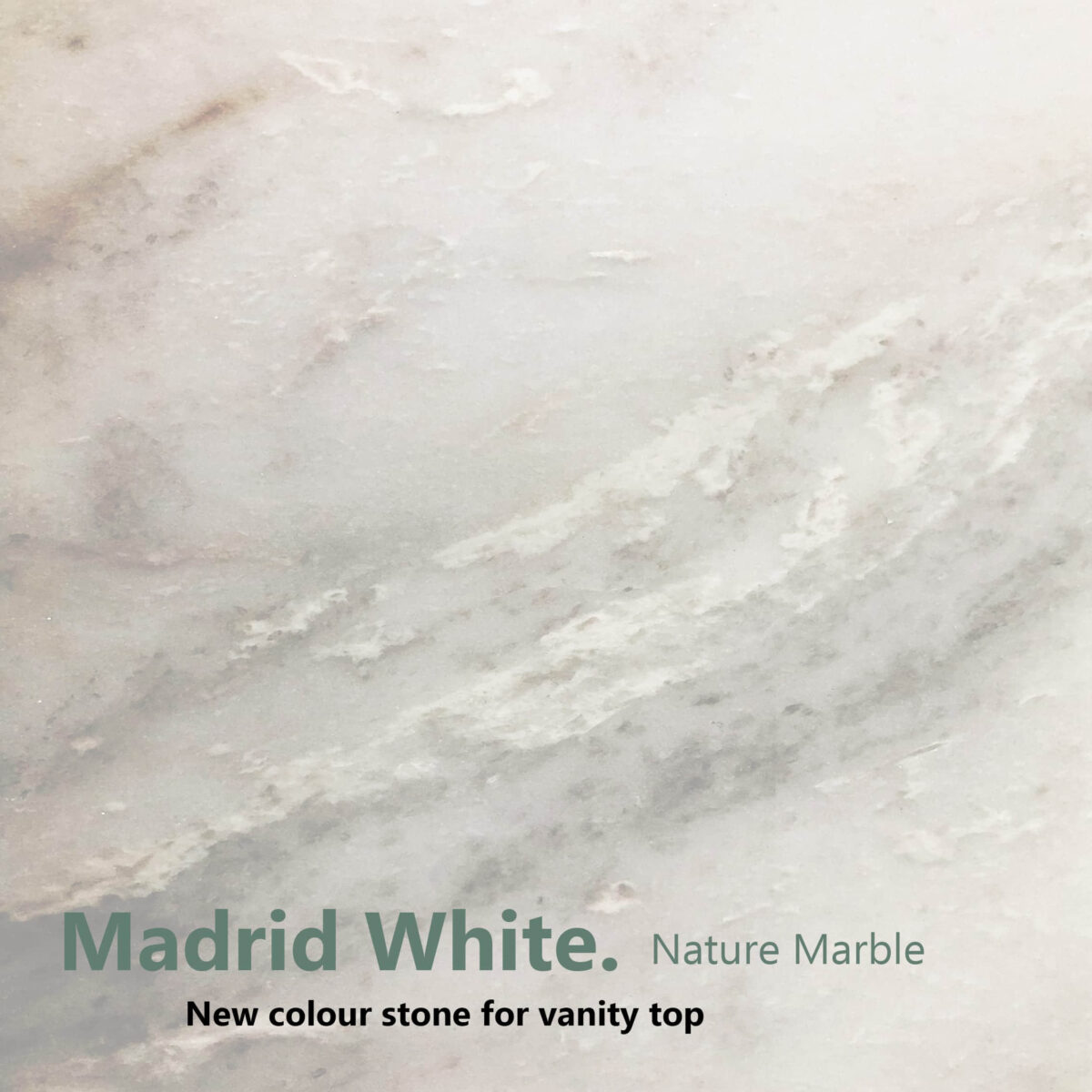 Marble texture, labeled "Madrid White," for vanity tops.