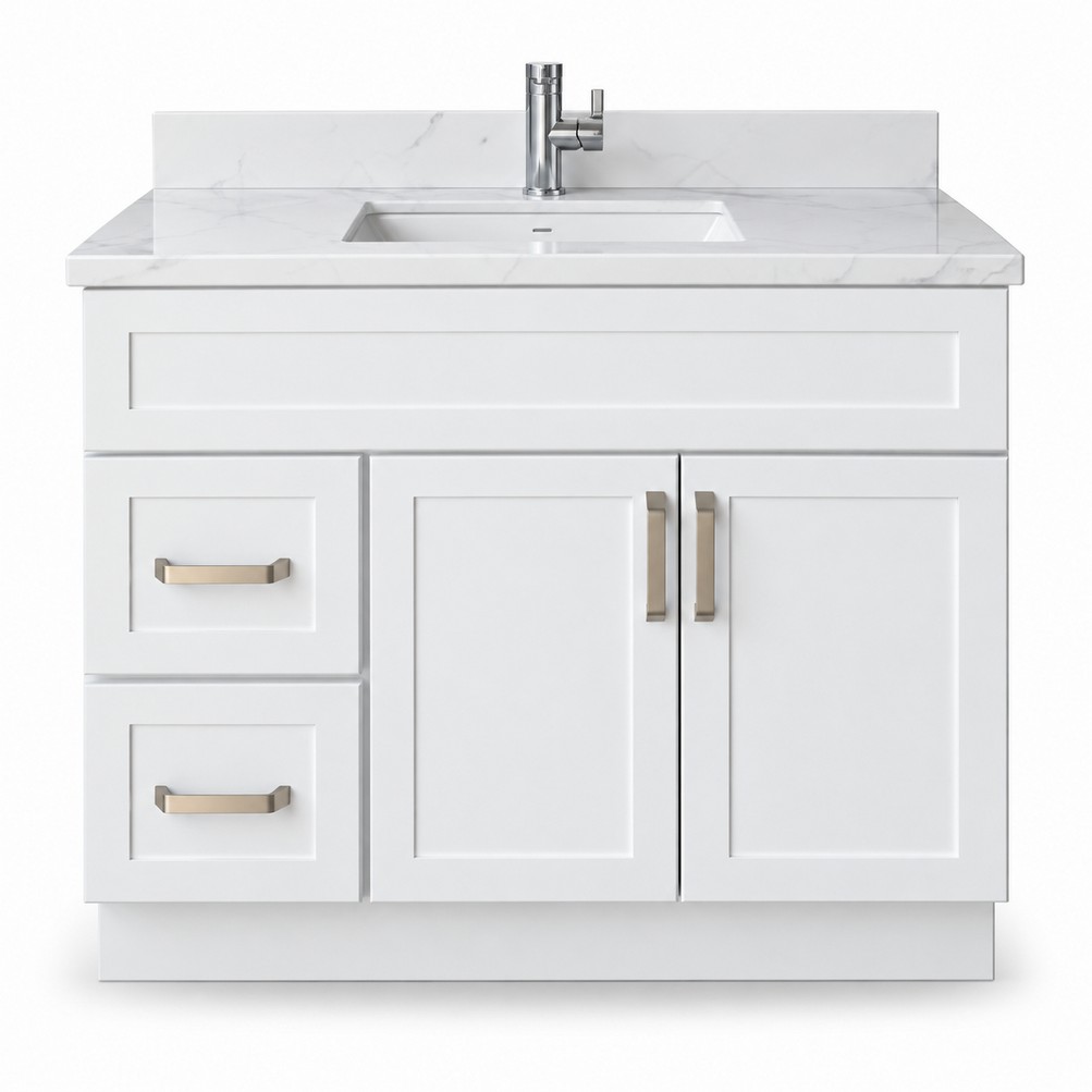 White Freestanding Vanity 1000mm – Solid Wood – front view