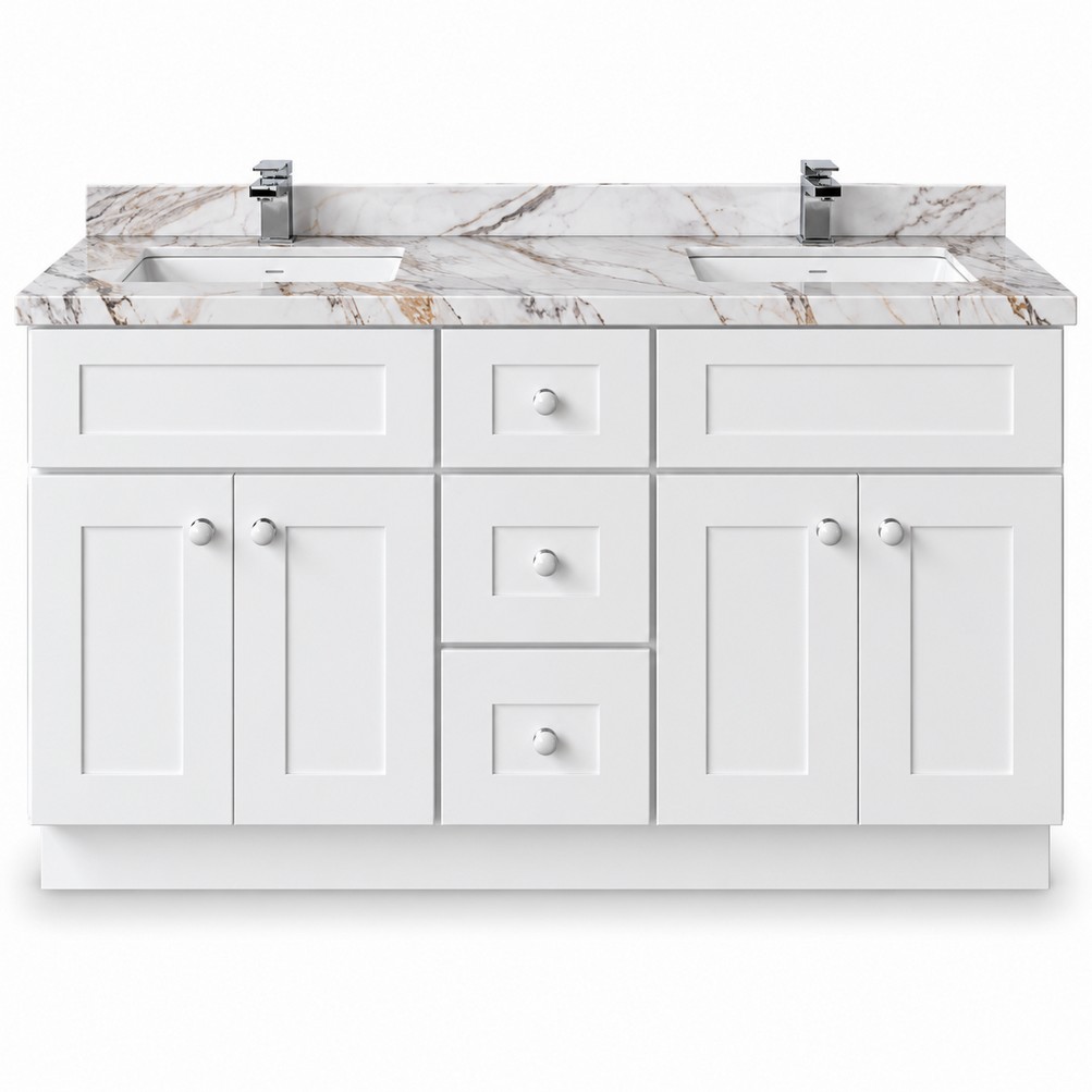 White Freestanding Vanity 1500mm – Solid Wood – front view