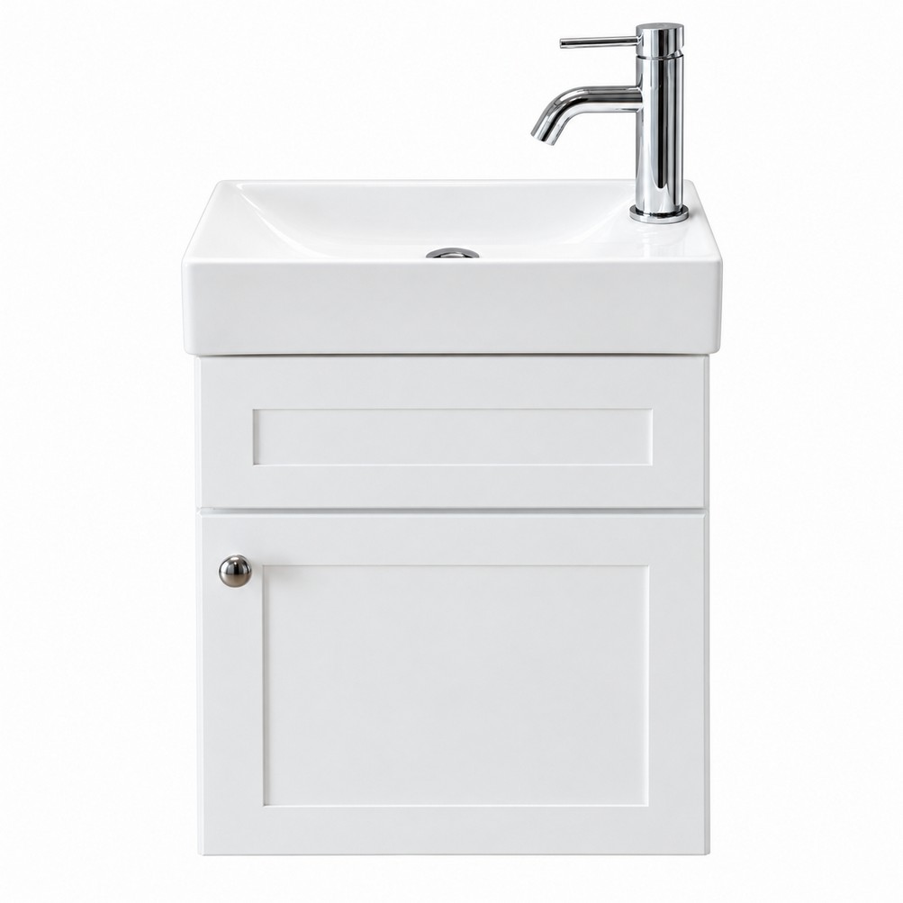 Mini wall-hung Vanity 450mm White (SOLID WOOD) – front view