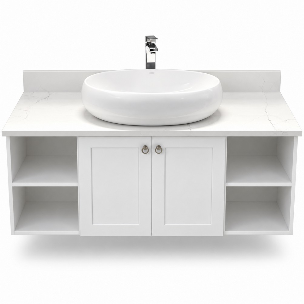 White Wall Hung Vanity 1200mm – Solid Wood (NEW) – front product view