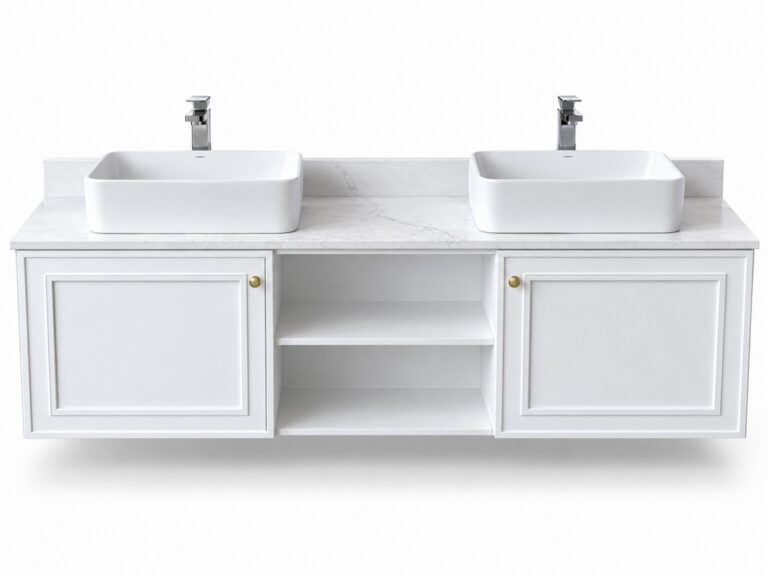 White Wall Hung Vanity 1500mm – Solid Wood (NEW) – front product view