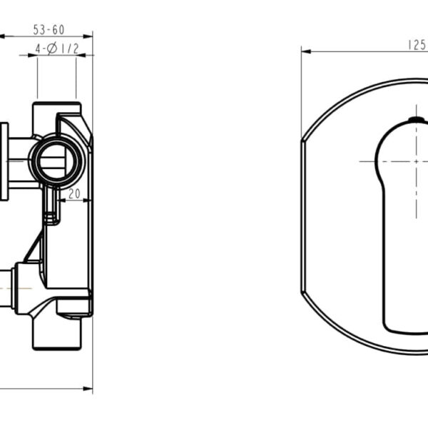 Technical drawing of a shower mixer with dimensions and specifications.