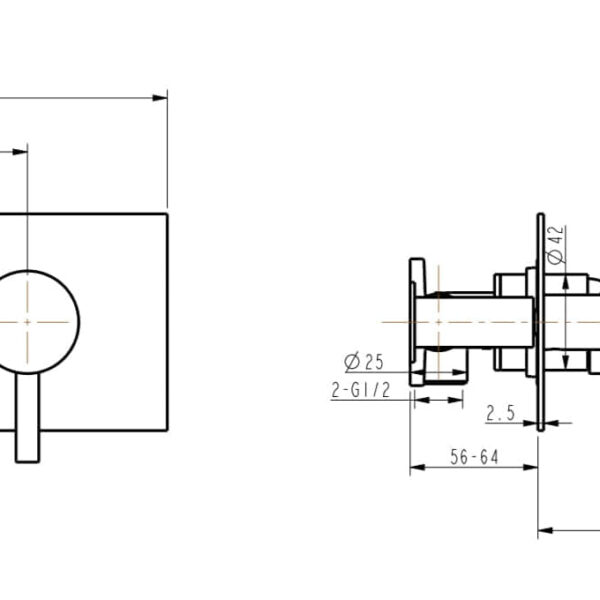 Technical drawing of a wall-mounted kitchen faucet with dimensions.