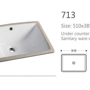 Under counter basin, size 510x385x180mm, sanitary ware of vitreous china.