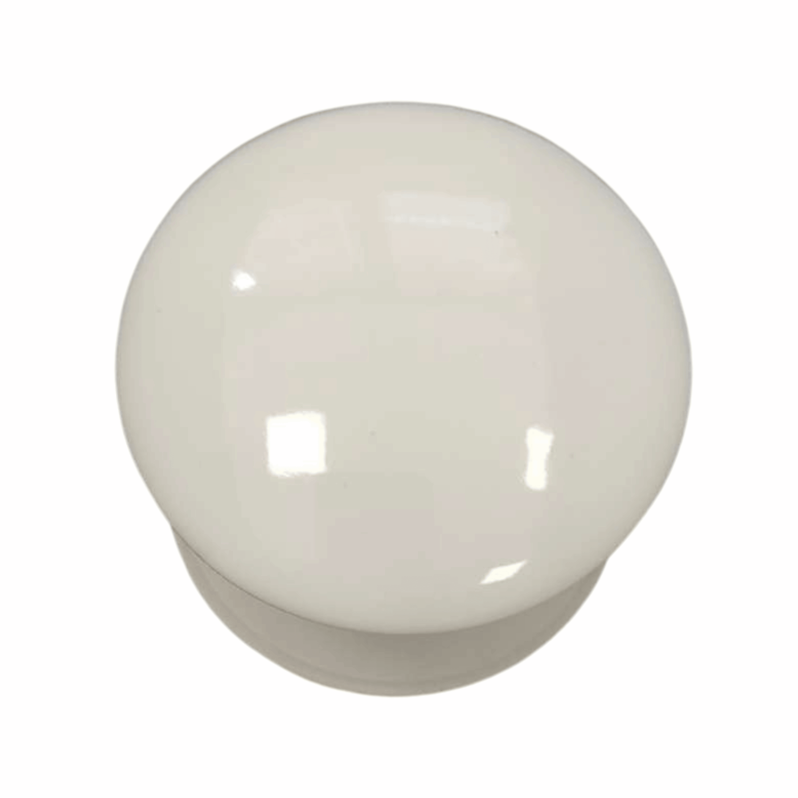 White ceramic cabinet knob against a plain background.