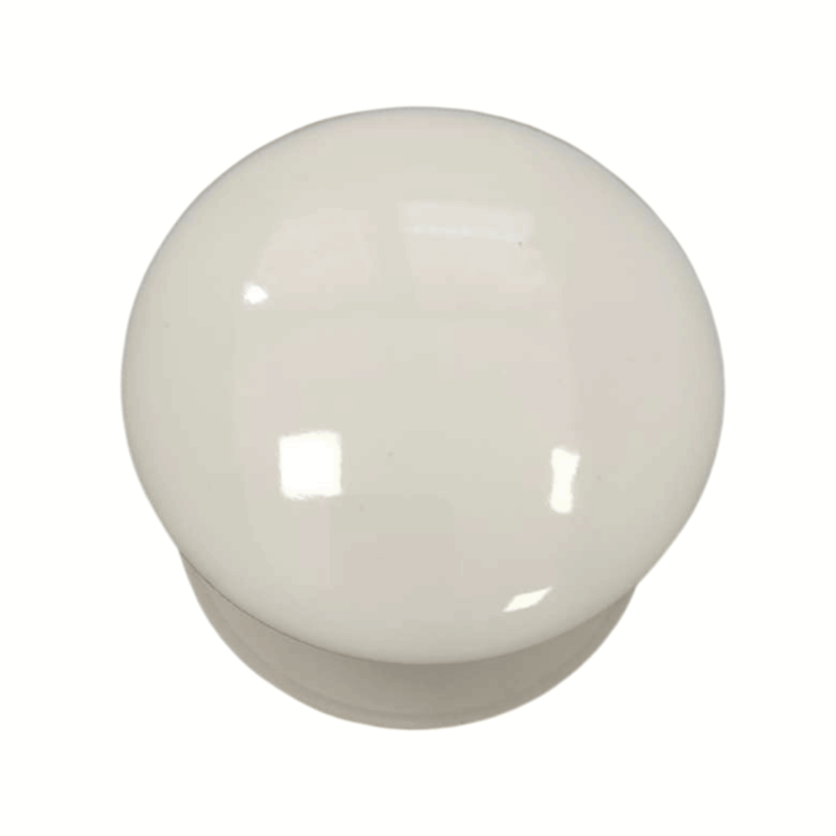 White ceramic cabinet knob against a plain background.