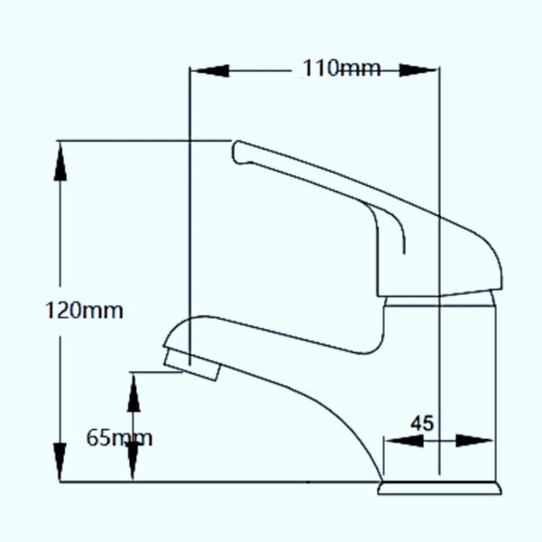 Diagram of Basin Tap JT-01001 with dimensions.