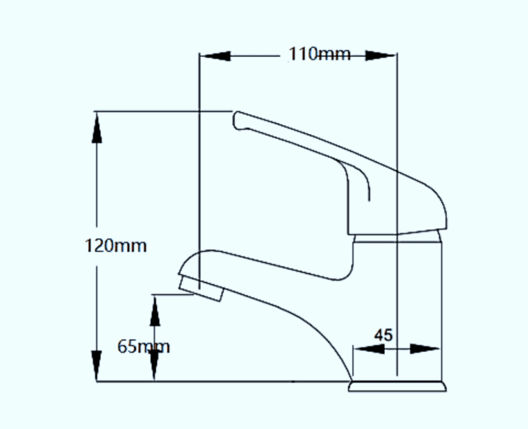 Diagram of Basin Tap JT-01001 with dimensions.