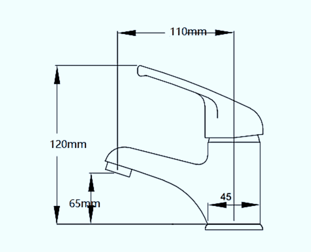 Diagram of Basin Tap JT-01001 with dimensions.