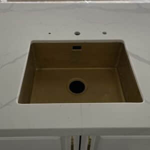 Calacatta Sky Quartz countertop with a built-in sink.