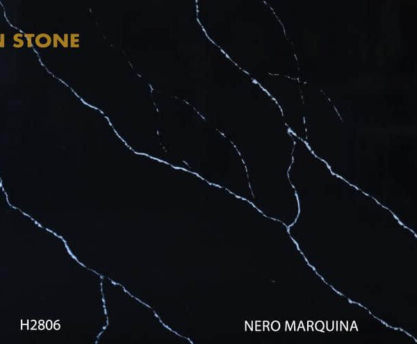 Black marble with white veining pattern.