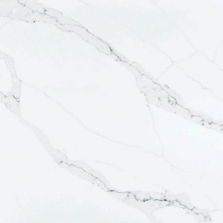 Calacatta Belleza engineered stone slab with gray veining, labeled H8207.