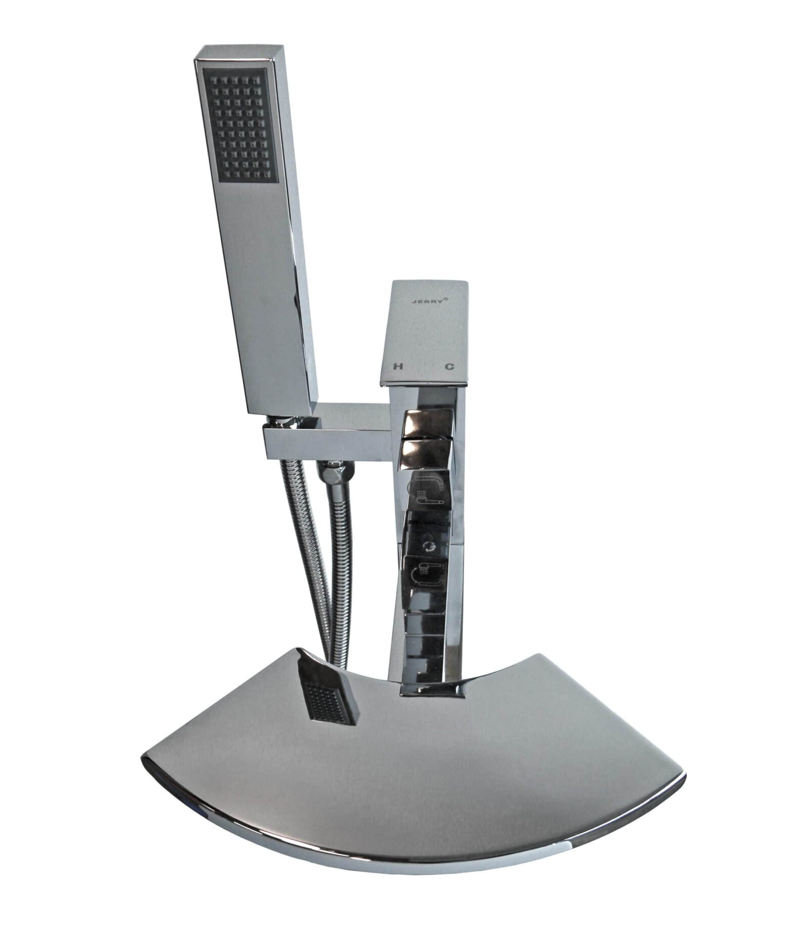 F06040a Modern chrome kitchen faucet with detachable spray head.