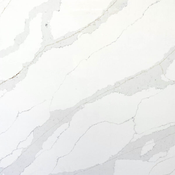 White marble countertop with gray veining pattern.