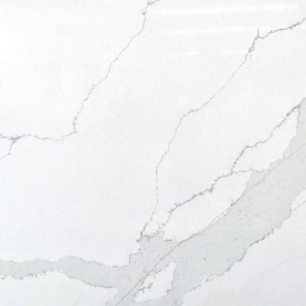 White marble countertop with subtle gray veining.