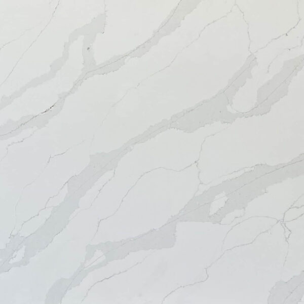 White marble countertop with subtle gray veining pattern.