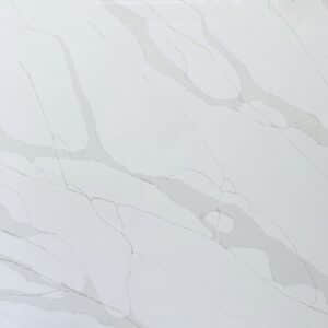 White marble countertop with subtle gray veining.