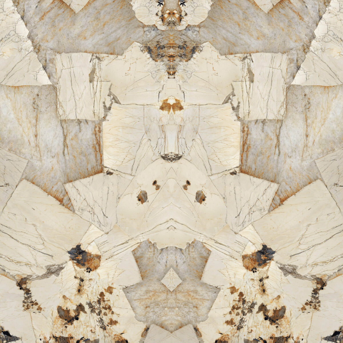 Marble countertop with intricate beige and brown patterns.